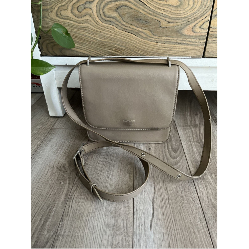 MATT & NAT Vegan Leather Crossbody Flap Over Adjustable Strap Beige Tan